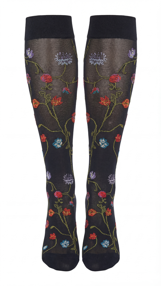 Damen Kniestrümpfe Blumenmuster