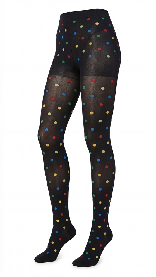 Damen Feinstrumpfhose bunte Punkte